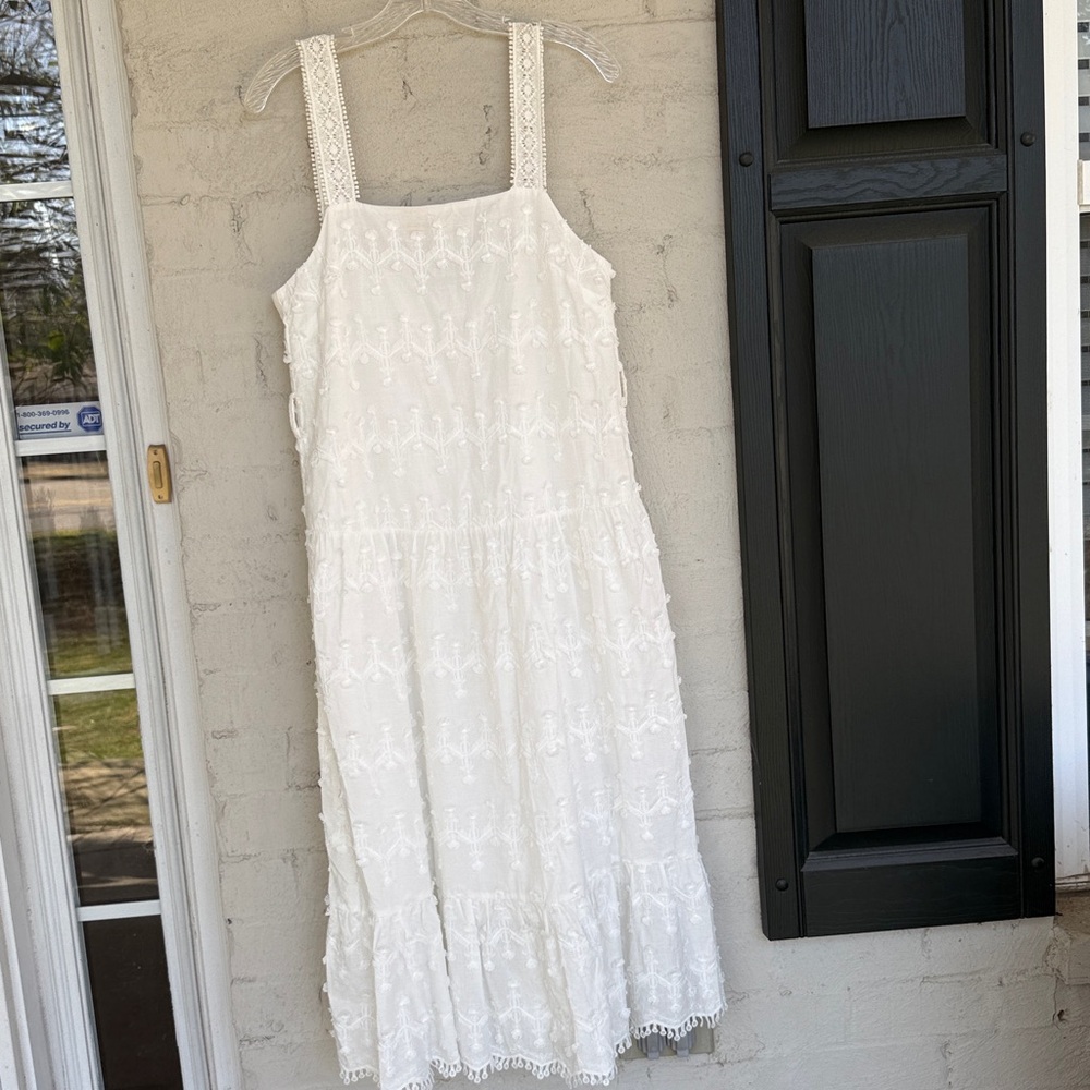 Zara White Embroidered Lace Boho Midi Dress Size Small - Picture 6 of 13